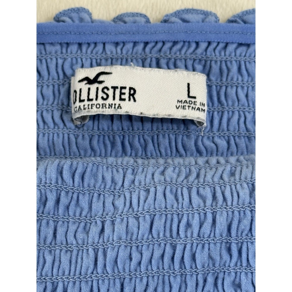 Hollister Smocked Crop Top Women L Blue Tie Strap Coquette Cottagecore - Picture 5 of 8